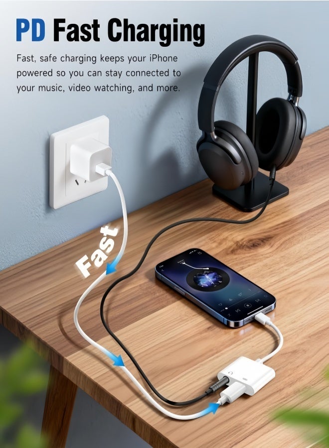 YINPAGE Lightning to 3.5mm Adapter  [ MFi Certified] | 2-in-1 Charger & Aux Splitter Dongle | No Pop-Up for iPhone 14 13 12 11 XS XR 8 7 Series （White Bluetooth model） - Image 5